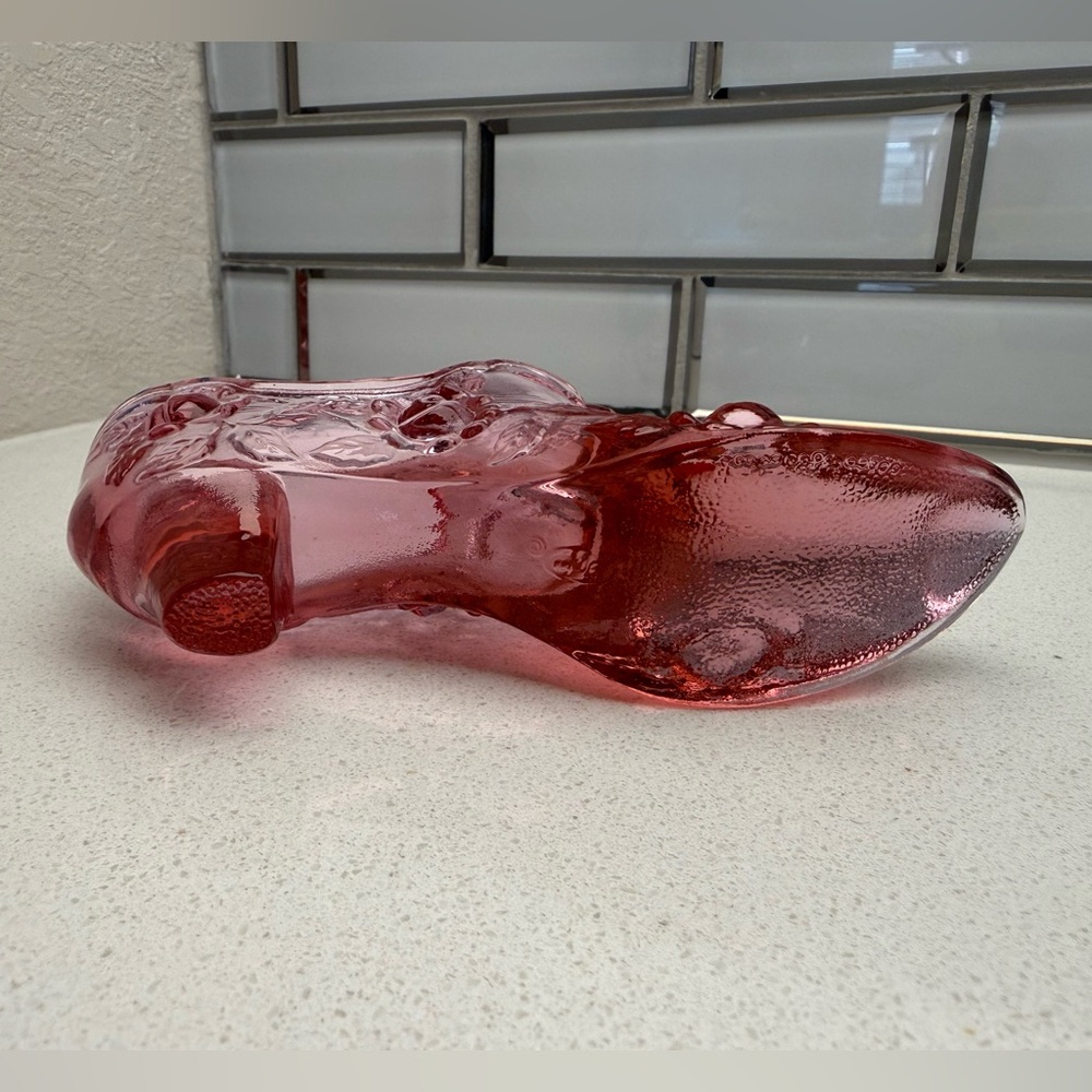 Vintage Fenton Pink Glass Slipper Cabbage Rose Shoe Boot MCM Mid-Century Modern - Picture 9 of 15